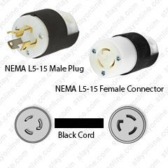NEMA L5-15 Male Plug to L5-15 Connector 9.0 meters / 30 feet 15A/125V 14/3 SJT Black - Power Extension Cord