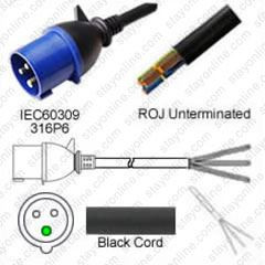 IEC60309 316P6 Male Plug to ROJ 1.8 meters / 6 feet 16A/250V H05VV-F3G1.5 Black - Power Supply Cord