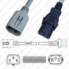 IEC320 C14 Male Plug to C13 Connector W-Lock 1.8 meters / 6 feet 10A/250V H05VV-F3G1.0 Gray & 17/3 SJT Gray - Locking Power Cord