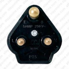 AC Male Power Plug India BS546 5 Amp 250 Volt Black Down Angle Entry