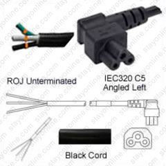 ROJ to IEC320 C5 Female Connector Angled Left 2.5 meters / 8 feet 10A/125V 18/3 SJT Black - Power Output Cord