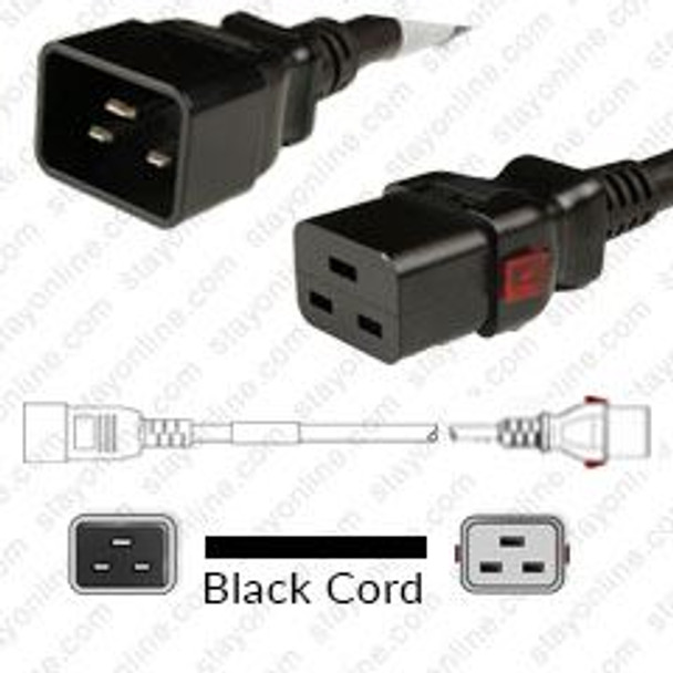 IEC320 C20 Plug to IEC320 C19 Connector WS-Lock 1.8 Meters / 6 Feet 20A/250V 12/3 SJT Black - Locking Power Cord
