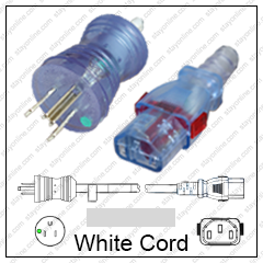 NEMA 5-15 Male Plug to IEC320 C13 Connector WS-Lock Clear Ends 2.5 meters / 8 feet 15A/125V 14/3 SJT White - Hospital Grade Power Cord