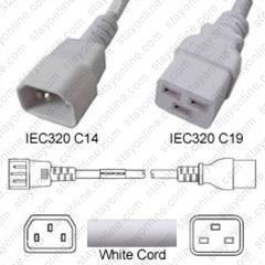 IEC320 C14 Male Plug to C19 Connector 3.0 meters / 10 feet 15A/250V 14/3 SJT White - Power Cord