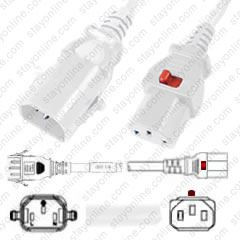 Dual-Lock Power Cord IEC320 C14 to IEC320 C13 Connector 1 Foot 10A/250V 18/3 SVT - White