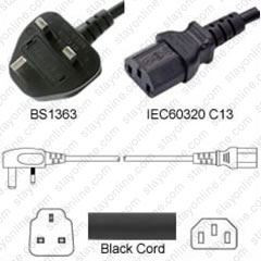 Gulf States Male Plug Angled Down to IEC320 C13 Connector 3.0 meters / 10 feet 10A/250V H05VV-F3G1.0 Black - Country Power Cord