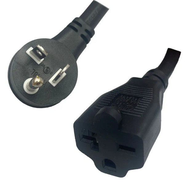 NEMA 6-20 Male Plug Angled Down to 6-20 Connector 4.5 meters / 15 feet 20A/250V 12/3 SJT Black - Power Extension Cord