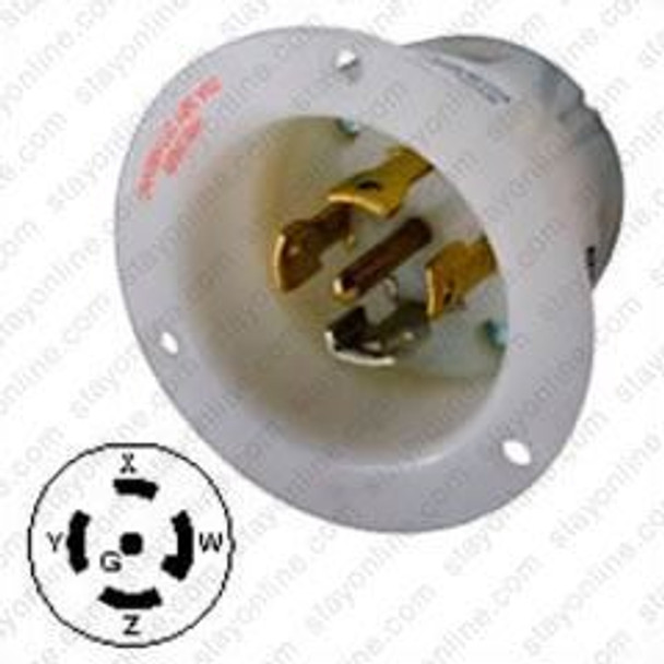 HUBBELL HBL2825 AC Flanged Inlet NEMA L22-30 Male White