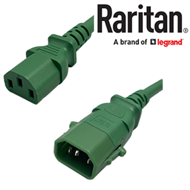 Raritan SecureLock SLC14C13-2FTK3-6PK IEC320 C14 Male Plug to C13 Connector .6 meters / 2' feet 13A/250V 16/3 SJT Green - 6 Pack Locking Power Cords