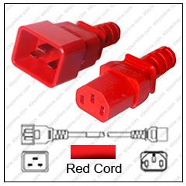 IEC320 C20 Male Plug to C13 Connector 0.9 meters / 3 feet 15A/250V 14/3 SJT Red - Power Cord