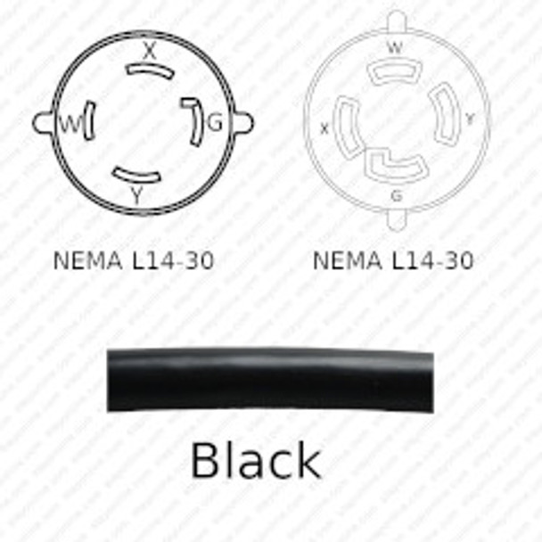 NEMA L14-30 Male Plug to L14-30 Connector 6.1 meters / 20 feet 30A/250V 10/4 SOOW Black - Power Extension Cord