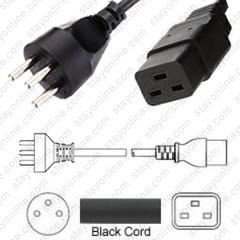 Israel SI32 Male Plug to IEC320 C19 Connector 3.0 meters / 10 feet 16A/250V H05VV-F3G1.5 Black - Country Power Cord ***Discontinued***