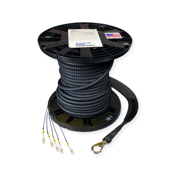 12 Strand Indoor Plenum Rated Interlocking Armored Multimode 10-GIG OM3 50/125 Custom Pre-Terminated Fiber Optic Cable Assembly - Made in the USA by QuickTreX® | American Cable Assemblies
