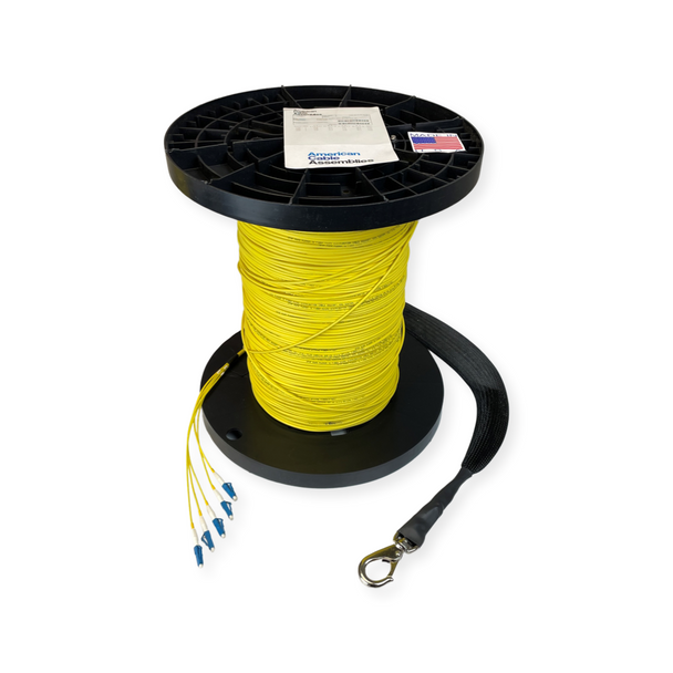 4 Strand Indoor Plenum Rated Singlemode Custom Pre-Terminated Fiber Optic Cable Assembly with Corning® Glass - Made in the USA by QuickTreX® | American Cable Assemblies
