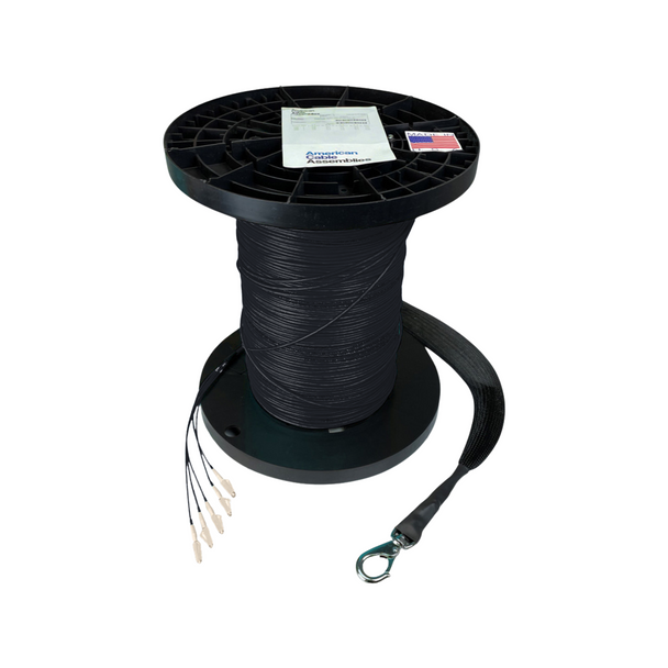 4 Strand Indoor/Outdoor Multimode 10/40/100 GIG OM4 50/125 Custom Pre-Terminated Fiber Optic Cable Assembly with Corning® Glass - Made in the USA by QuickTreX® | American Cable Assemblies
