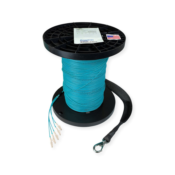 4 Strand Indoor Plenum Rated Multimode 10/40/100 GIG OM4 50/125 Custom Pre-Terminated Fiber Optic Cable Assembly with Corning® Glass - Made in the USA by QuickTreX® | American Cable Assemblies
