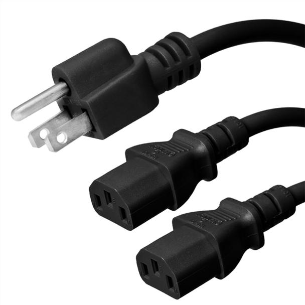 Iron Box IBX-2302-XX 5-15P to 2x C13 Splitter Power Cords | American Cable Assemblies Iron Box IBX-2302-XX 5-15P to 2x C13 Splitter Power Cords | American Cable Assemblies