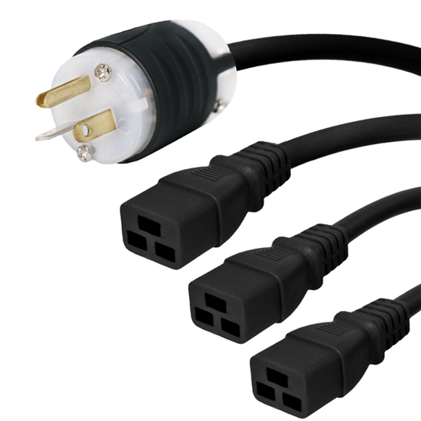 Iron Box IBX-45005-XX 5-20P to 3x C19 Y Splitter Power Cords | American Cable Assemblies