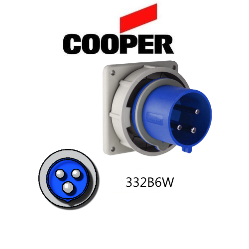 Iron Box AH332B6W Cooper 332B6W Inlet   32A, 250V 2-Pole / 3-Wire, IEC60309 | American Cable Assemblies