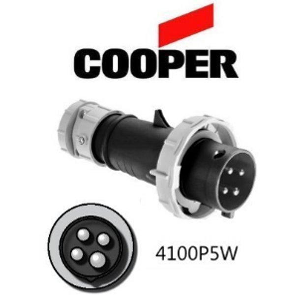 Iron Box AH4100P5W Cooper 4100P5W Plug   100A, 600V 3-Pole / 4-Wire, IEC60309 | American Cable Assemblies