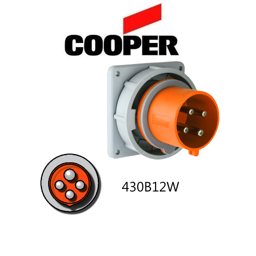 Iron Box AH430B12W Cooper 430B12W Inlet   30A, 125/250V 3-Pole / 4-Wire, IEC60309 | American Cable Assemblies