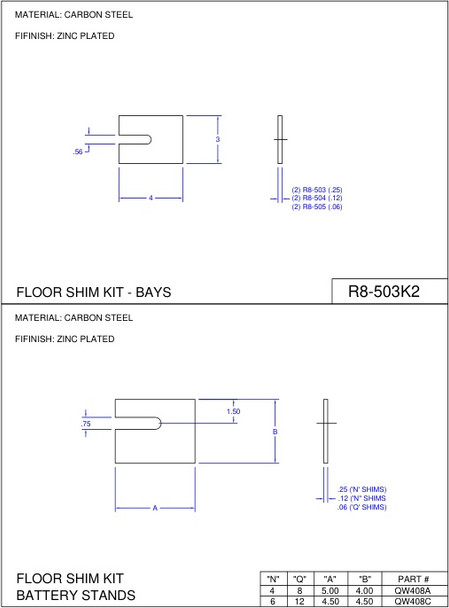 Moreng Telecom QW408A Floor Shim Kit - Battery Stands | American Cable Assemblies