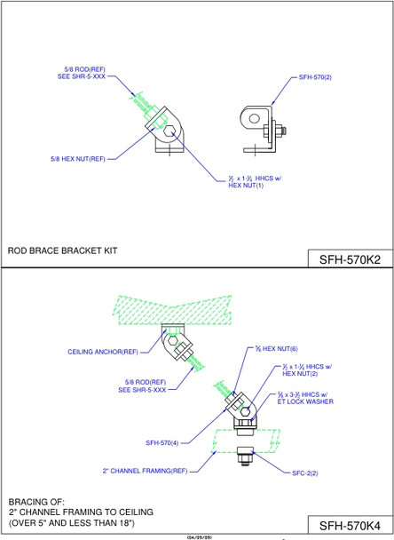 Moreng Telecom SFH-570K2 Hanger Rod Bracing Bracket Kit | American Cable Assemblies