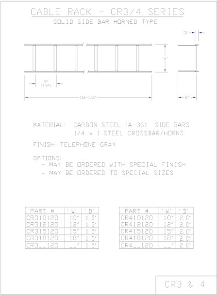 Moreng Telecom CR318120 Horned Cable Rack  -  Solid Side | American Cable Assemblies