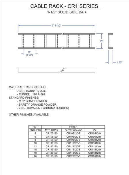 Moreng Telecom CR112120 Cable Rack - 1.5" X 12" - Gray | American Cable Assemblies