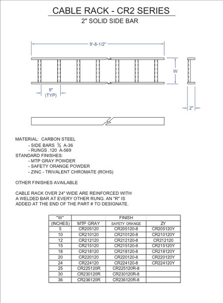 Moreng Telecom CR208120 Cable Rack - 2" X  8" - Gray | American Cable Assemblies