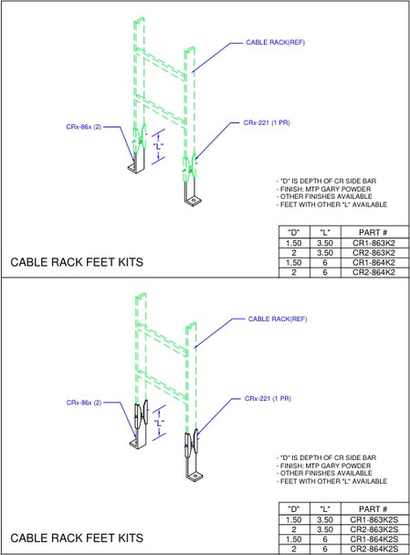 Moreng Telecom CR1-864K2 Cable Rack End "L"  Bracket  1.5" (Pair) | American Cable Assemblies