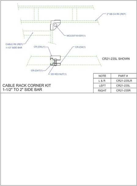 Moreng Telecom CR21-235LR Cable Rack Corner Kit; Fixed | American Cable Assemblies