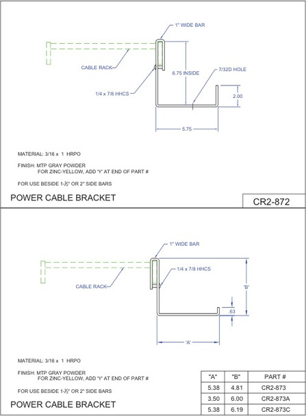 Moreng Telecom CR2-872 Power Cable Bracket Off Cable Rack | American Cable Assemblies