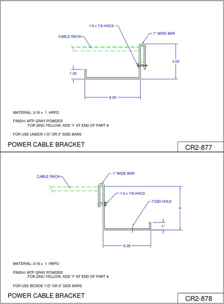 Moreng Telecom CR2-877 Power Cable Bracket Under Cable Rack | American Cable Assemblies