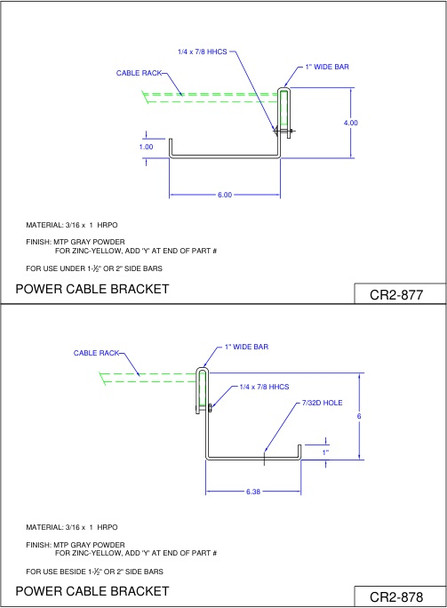 Moreng Telecom CR2-877-9 Power Cable Bracket Under Cable Rack | American Cable Assemblies