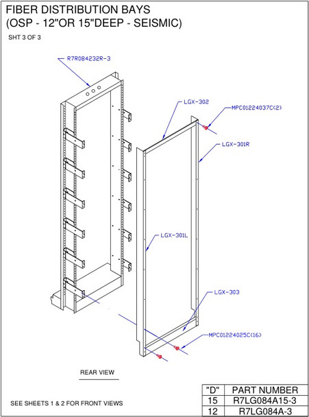 Moreng Telecom R7LG084A-3 7-0 Fiber Distribution Bay, Seismic | American Cable Assemblies