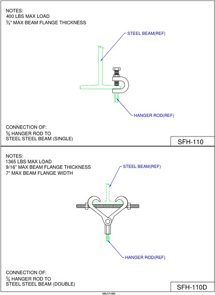 Moreng Telecom SFH-110D 5/8 Hanger Rod To Steel Steel Beam | American Cable Assemblies