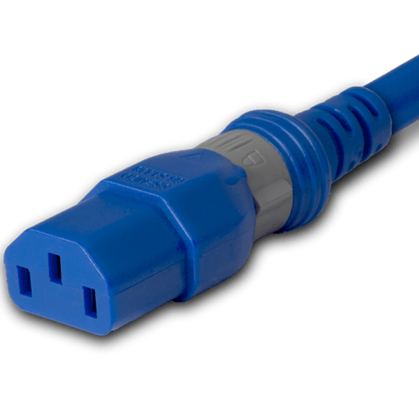 DL1413-H-180-BLU - 15FT Blue Dual Lock IEC320 C14 Secure-Locking to IEC320 C13 Universal Locking 15A 250V | American Cable Assemblies