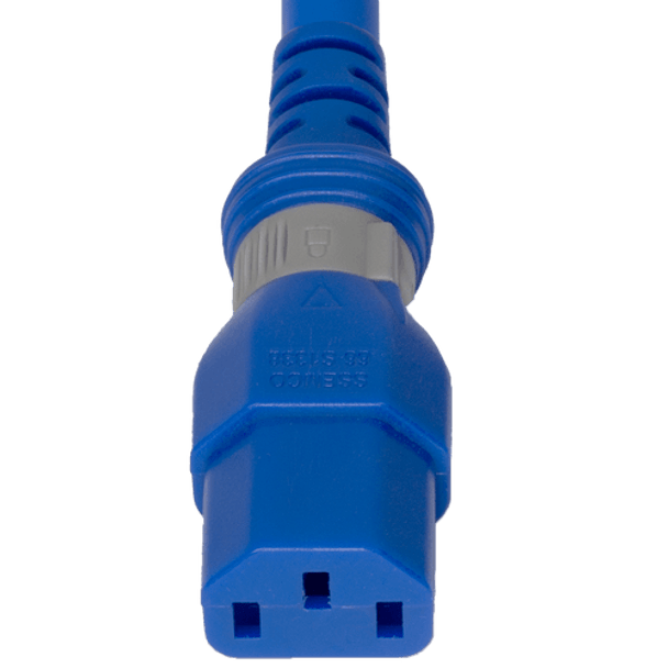 DL1413-H-180-BLU - 15FT Blue Dual Lock IEC320 C14 Secure-Locking to IEC320 C13 Universal Locking 15A 250V | American Cable Assemblies