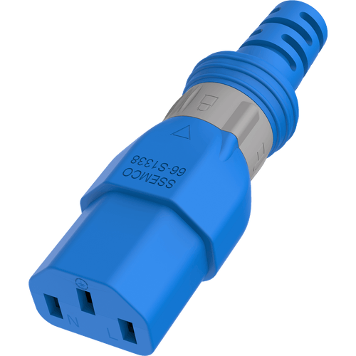 DL1413-H-048-BLU - 4FT Blue Dual Lock IEC320 C14 Secure-Locking to IEC320 C13 Universal Locking 15A 250V | American Cable Assemblies