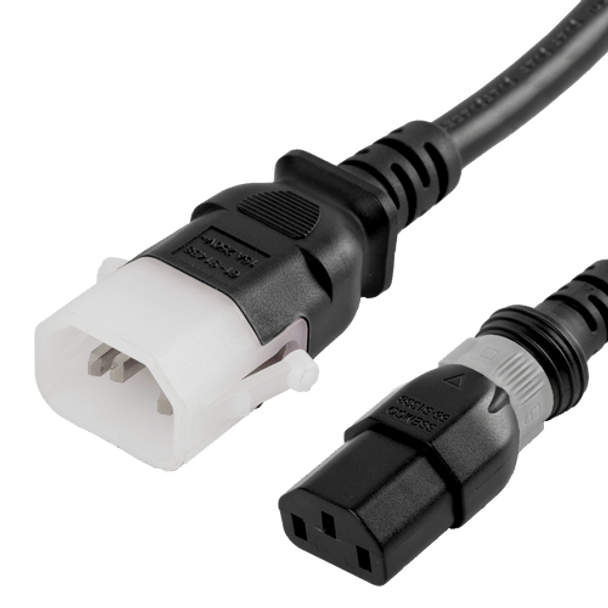 DL1413-H-144 - 12FT Black Dual Lock IEC320 C14 Secure-Locking to IEC320 C13 Universal Locking 15A 250V | American Cable Assemblies