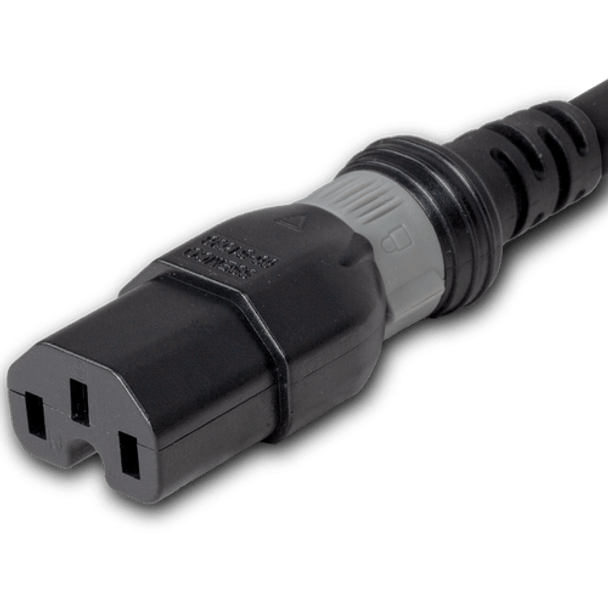 DL1415-H-012 - 1FT Black Dual Lock IEC320 C14 Secure-Locking to IEC320 C15 Universal Locking 15A 250V | American Cable Assemblies