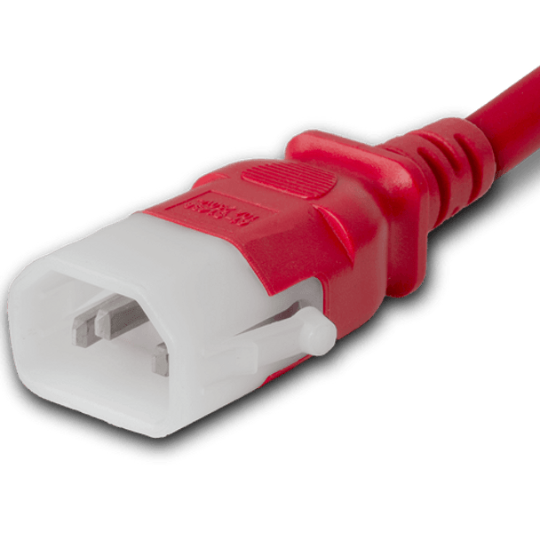 DL1413-F-036-RED - 3FT Red Dual Lock IEC320 C14 Secure-Locking to IEC320 C13 Universal Locking 10A 250V | American Cable Assemblies