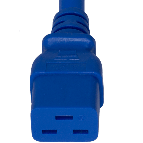 14K19-H-096-BLU - 8FT Blue Secure-Lock/P-Lock IEC320 C14 Locking to IEC320 C19 15A 250V | American Cable Assemblies