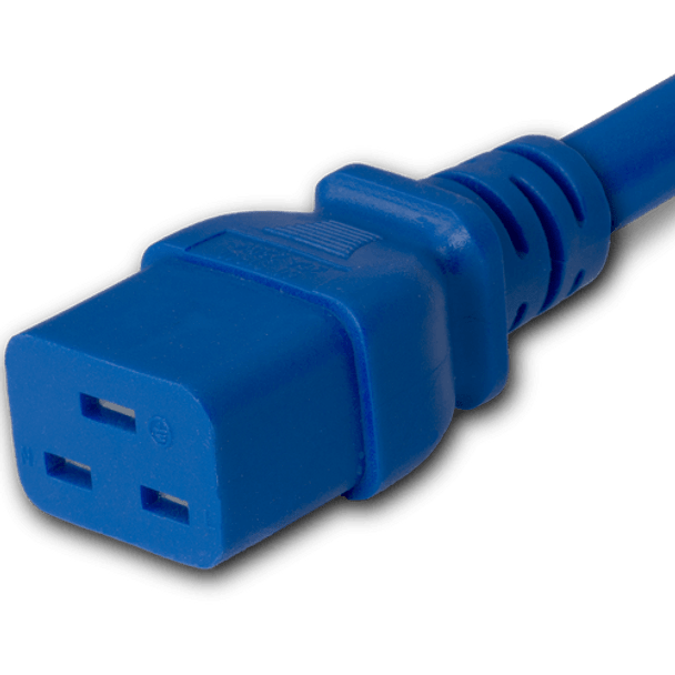 14K19-H-084-BLU - 7FT Blue Secure-Lock/P-Lock IEC320 C14 Locking to IEC320 C19 15A 250V | American Cable Assemblies