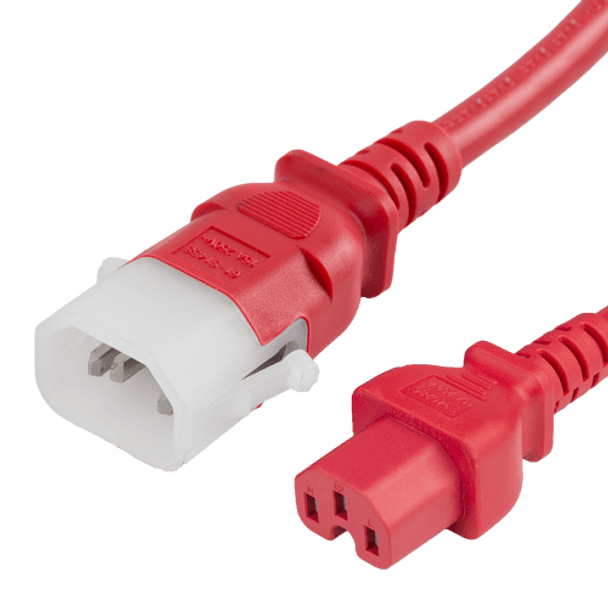14K15-H-048-RED - 4FT Red Secure-Lock/P-Lock IEC320 C14 Locking to IEC320 C15 15A 250V | American Cable Assemblies