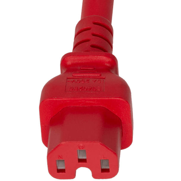 14K15-H-036-RED - 3FT Red Secure-Lock/P-Lock IEC320 C14 Locking to IEC320 C15 15A 250V | American Cable Assemblies