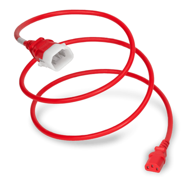 14K13-H-024-RED - 2FT Red Secure-Lock/P-Lock IEC320 C14 Locking to IEC320 C13 15A 250V | American Cable Assemblies