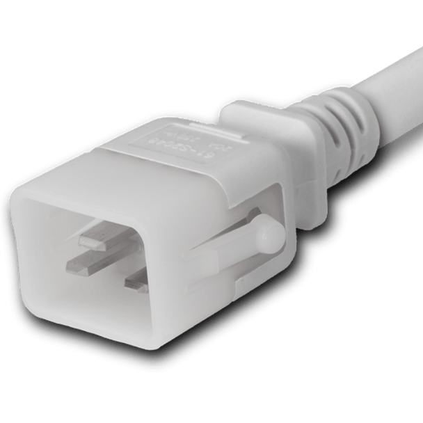 20K19-J-036-WHT - 3FT White Secure-Lock/P-Lock IEC320 C20 Locking to IEC320 C19 20A 250V | American Cable Assemblies