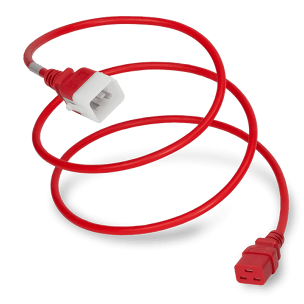 20K19-J-180-RED - 15FT Red Secure-Lock/P-Lock IEC320 C20 Locking to IEC320 C19 20A 250V | American Cable Assemblies